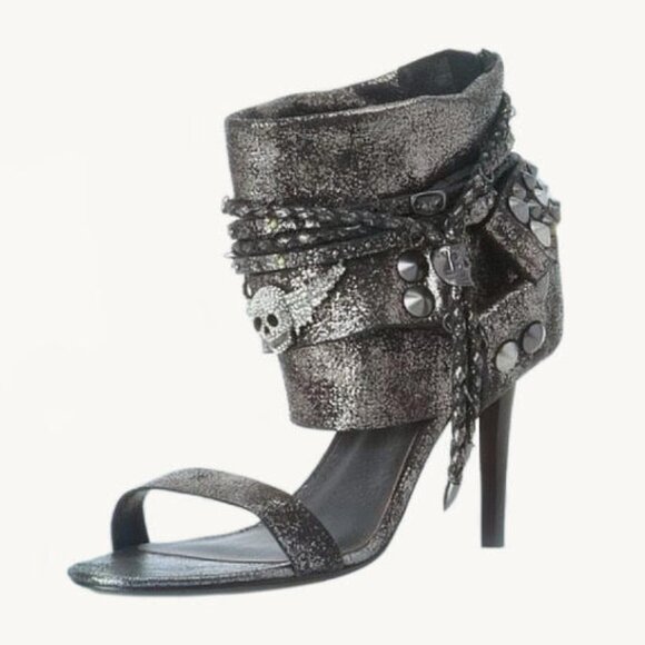 Zadig & Voltaire Rocstar Crystal Skull Crackled Metallic Leather Heels | Size 7 - Picture 15 of 16